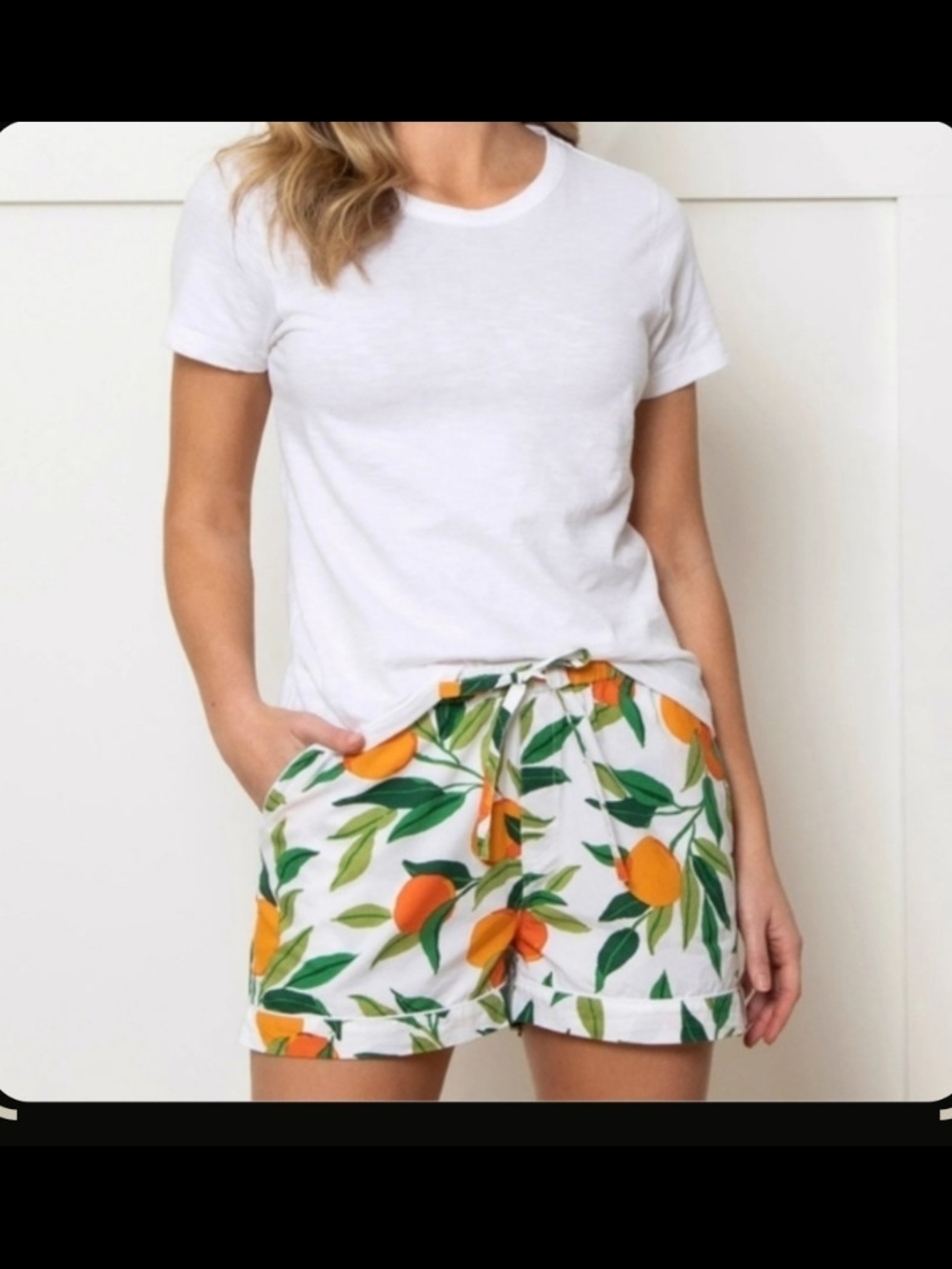 Printfresh Cropped White Pajama Pants with Orange and Green Citrus Print - Picture 3 of 3
